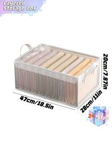 Kotak Penyimpanan Pakaian, Wadah Penyimpanan Bertingkat Transparan PVC untuk Lemari Pakaian, Keranjang Penyimpanan dengan Rangka Baja - Putih - View 2
