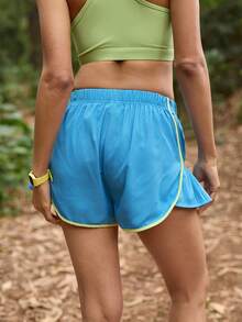 In My Nature Women's Contrast Color Pleated Sports Outdoor Reflective Trim Shorts, New Style Blue - Blue - View 2