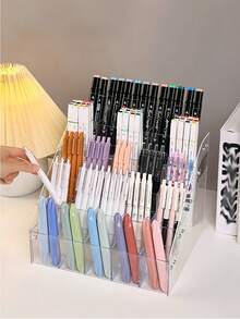 1PC Large Capacity Slanted Design Desktop Multifunctional Storage Clear Acrylic Pen Display Stand For Office School Home Desk Organization Pen Organizer Pencil Holder - Transparent - View 15
