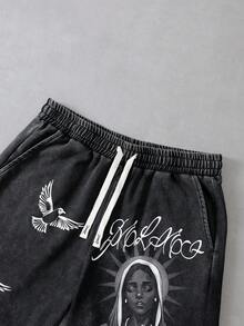 PAVTROS Bộ 2 món phong cách đường phố dành cho nam, áo không tay và quần short retro cá tính, chất liệu cotton giặt mài cổ điển, họa tiết đường phố tối màu, thiết kế đồ họa văn hóa tôn giáo, hip hop, thể thao đường phố, chủ đề tiệc nghệ thuật, unisex, cặp đôi, quà tặng ngày lễ. - màu đen - Xem 6