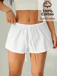 SHEIN PETITE 2 piezas Shorts de rayas de lino nuevos para mujer - Multicolor - Ver 2