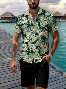 VIVINTIMO Camisa casual de vacaciones con estampado tropical para hombres - Multicolor - Ver 5