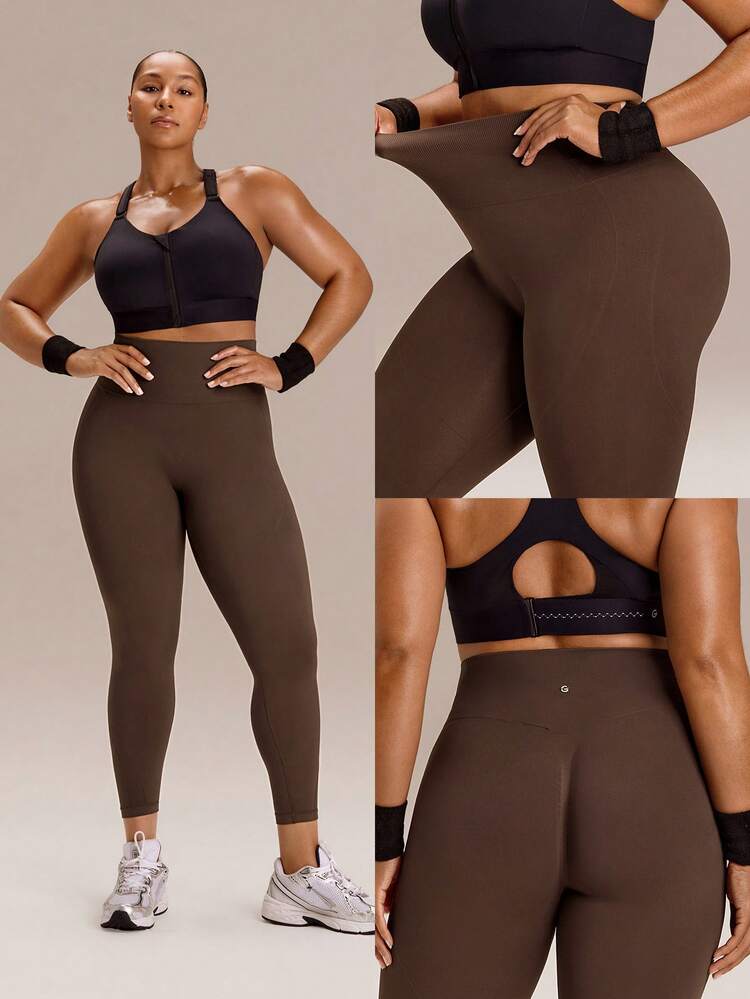 Plus Size 21" Ultrafine Soft Seamless Glow For Miles Ultra-High Waist Tummy Control Scrunch Butt Lifting Leggings Medium Impact Training Running Workout Gym Wear
