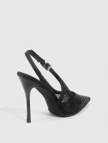 CUCCOO SZL Stylish Sexy Rhinestone Decorative Pointed Heel Slingback Women Pumps - Black - View 5