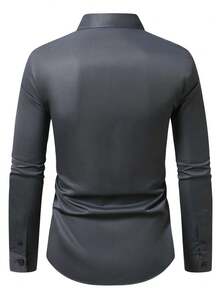 Manfinity Mode Camisa de manga larga de unicolor versátil y casual para hombres, formal, ceremonia - Gris Oscuro - Ver 2