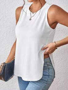 BamGleam Áo tank top nữ đơn sắc tối giản, phong cách thường ngày. - trắng - Xem 4
