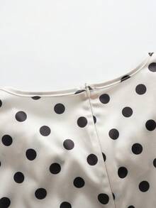 Franclia Women's Elegant Black Polka Dot Summer Mini Dress,Faux Pearl Decor Petal Sleeve Tea Party Dress,Luxury Retro Pin Up Style Outfit - Apricot - View 6