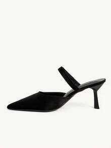 CUCCOO CHICEST 女士7.2厘米金属扣尖头细高跟绒面革黑色棕色穆勒鞋，通勤、工作、约会、日常百搭套脚鞋 - 黑色 - 查看 5