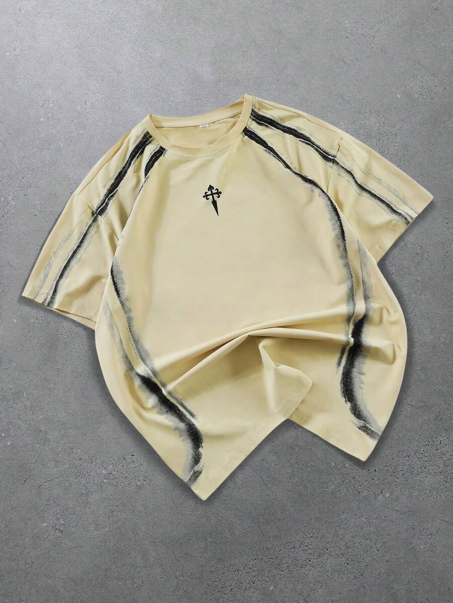 PAVTROS Áo thun nam kẻ sọc phối màu, kiểu dáng thường ngày, thích hợp cho mùa hè. - Màu Khaki - Xem 1