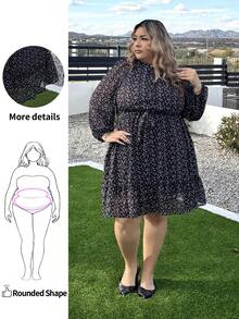 Enliva Đầm dáng rộng tay phồng, cổ buộc dây, họa tiết hoa nhí, viền bèo nhún, dành cho nữ, phù hợp với dáng người quả táo và tròn trịa, thích hợp cho mùa hè. - Đen và trắng - Xem 1