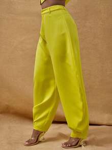 Vixey Yellow Casual High Waisted Barrel Pants With Buttons At Cuff - Yellow - View 4