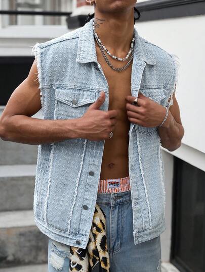 GALLERY FADE Men's Casual Street Style Distressed Denim Vest