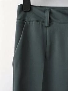 Franclia 女款黑白條紋兩件套，夏季休閒優雅辦公通勤套裝，V領綁帶式上衣與高腰寬腿長褲 - 灰色 - 查看 3