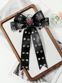 ROMWE Goth 1 Y2k 甜美酷炫宝贝朋克复古个性化暗黑风哥特黑色皮革双排金属透气眼孔吸血蝙蝠滴油皇冠花朵爱心十字架装饰 DIY 钥匙扣包包挂件，适合女孩和女士日常佩戴，节日礼物 - 黑色-21 - 查看 7