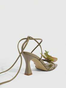 CUCCOO SZL 夏季新款绿色花朵粗跟方头时尚优雅女士高跟凉鞋 - 綠色 - 查看 3