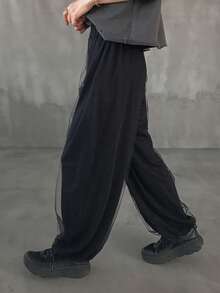 FRIFUL Quần dài lưới 2 trong 1 dành cho nữ, kiểu dáng thường ngày. - màu đen - Xem 2