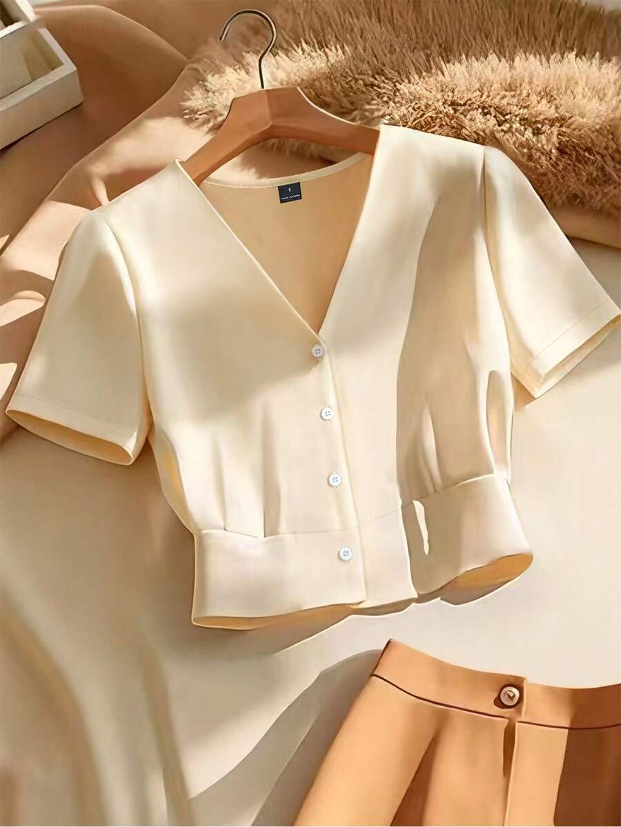 GlowEve Camisas de verano elegantes y ajustadas con tejido para mujeres - Albaricoque - Ver 1