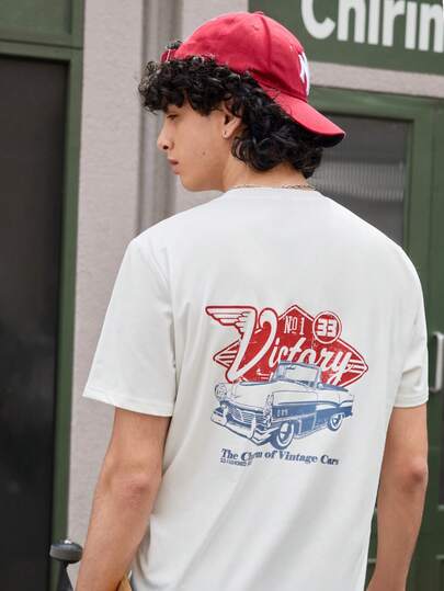 Open Phase 男士复古汽车元素印花短袖T恤，舒适透气，适合夏季穿着，引领时尚