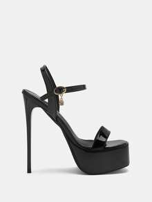 15厘米超高跟女式凉鞋2024新款夏季性感露趾细高跟鞋黑色厚底露跟派对走秀鞋 - 黑色 - 查看 3