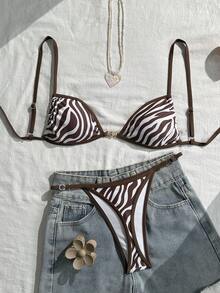 Bonvoyette Đồ bơi nữ đi nghỉ mát, ngày Valentine, tiệc biển, bikini 2 mảnh in họa tiết nhiều màu sắc. - màu nâu - Xem 3