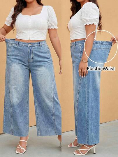 Elaquor Quần jeans nữ cỡ lớn mùa xuân hè 2026 mới, dáng rộng, màu xanh nhạt, cạp chun, kiểu dáng thường ngày, quần denim dáng rộng, quần jeans ống rộng màu xanh, quần denim thoải mái, kiểu dáng năng động, thích hợp cho kỳ nghỉ hè, phong cách thoải mái, phù hợp cho đi làm hàng ngày, dự tiệc cưới, đi nghỉ mát, lễ hội âm nhạc, trang phục công sở, các dịp trang trọng, tiệc tùng - một lựa chọn thanh lịch cho kỳ nghỉ.