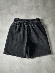 PAVTROS 男士街头风水洗黑色短裤，双腰带拼接设计，适合户外音乐节、日常出行、朋友聚会、送给男友/老公的礼物、周年纪念礼物 - 黑色 - 查看 8