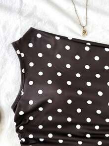 SHEIN Top de tirantes asimétrico con lunares para niña preadolescente - Caqui - Ver 3