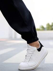 Manfinity Homme Quần dài nam cỡ lớn có dây rút ở eo, kiểu dáng thường ngày, thích hợp mặc hàng ngày. - Màu xanh hải quân - Xem 5