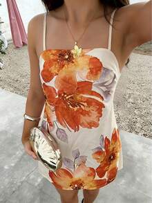 Cévolie Vestido de tirantes casual de vacaciones con estampado floral para mujer - Multicolor - Ver 1