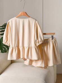 CosyJoli 大码女式两件套，蝴蝶结吊带套装，休闲女士短裤套装，可爱夏季服装，卡其色两件套女装，可爱套装，女士套装，夏季两件套，女士早午餐套装，女士度假套装，大码女式两件套 - 卡其色 - 查看 2