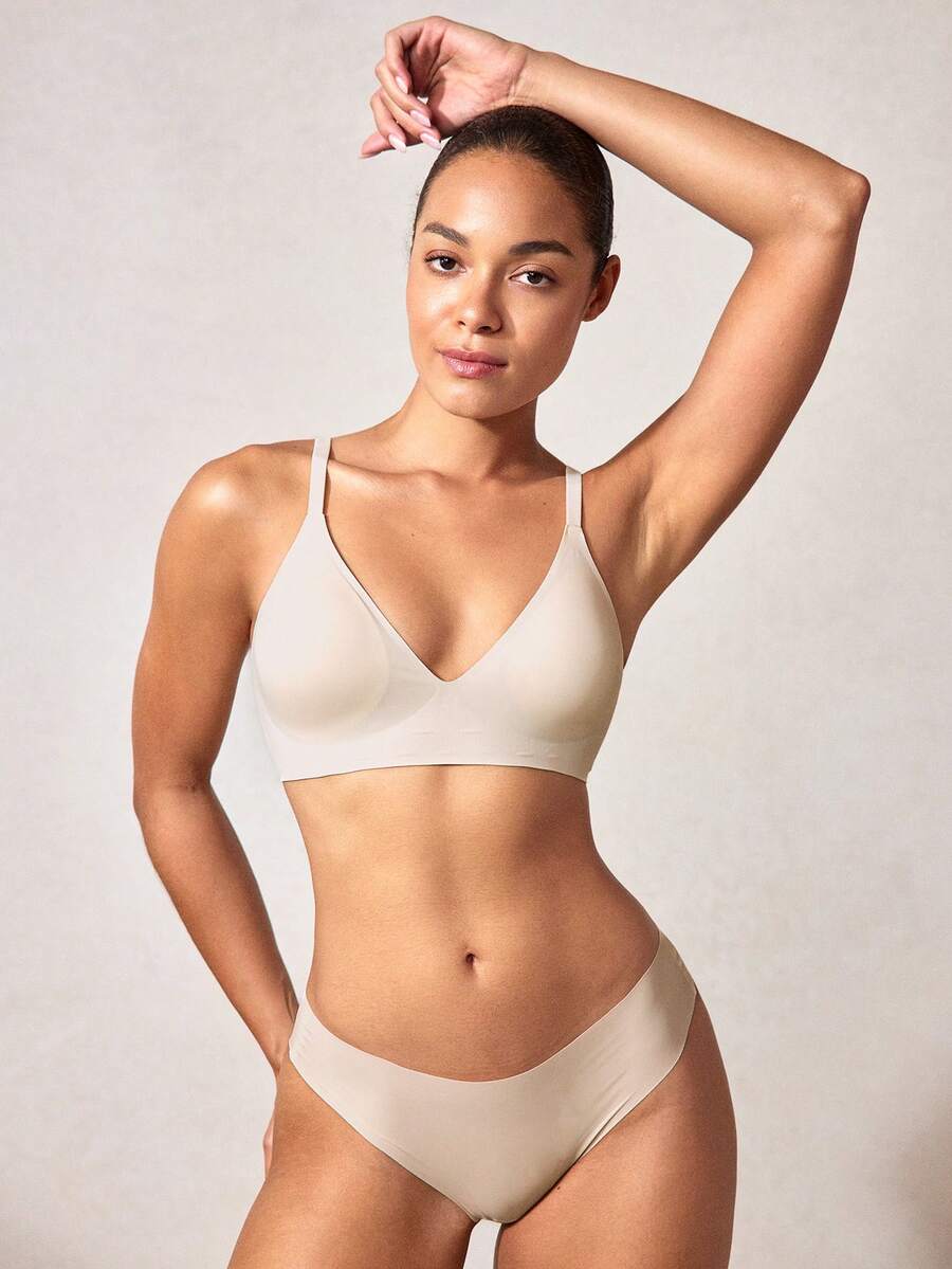 Veilyse 女款無縫果凍胸罩，無鋼圈，1件裝，適合夏季 - 杏色 - 查看 1