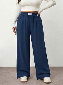 Enliva New Plus Size Casual Simple Versatile Pants, Back To School, Teacher Pants For Women, For Apple And Rounded Body Shape - Navy Blue - View 2