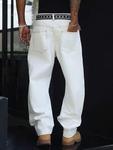 Manfinity EMRG Casual Straight Loose Fit Wide Leg Contrast Stitching Jeans, Spring/Summer - White - View 2