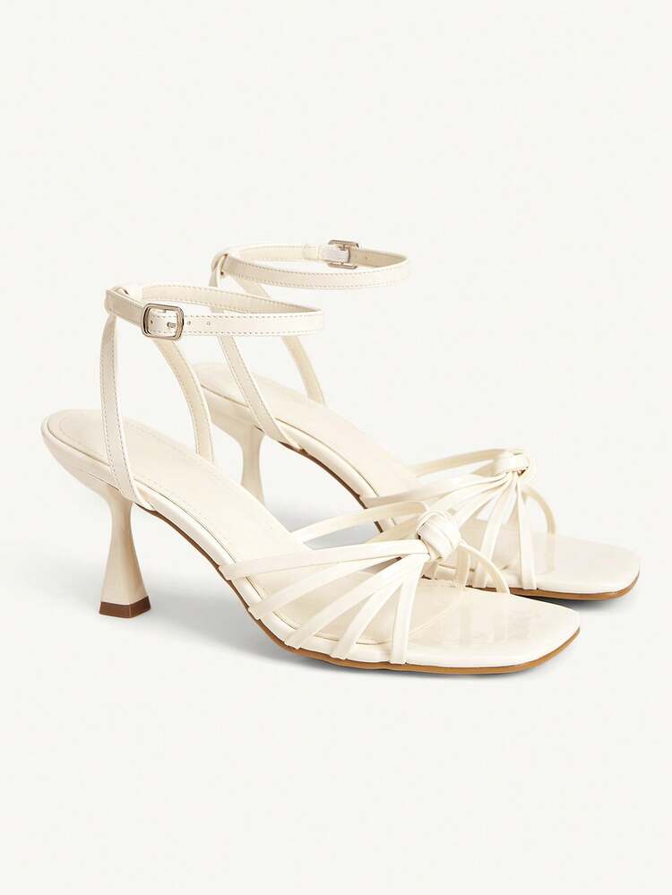 CUCCOO CHICEST Women's Multiple Strap Knotted Square Toe High Heel Sandals, Sexy & Fashionable Glitter Gold Stilettos For Night Club, Party, Music Festival For Christmas