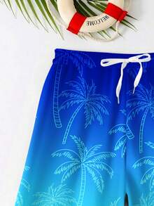 Teen Boy New Classic Fashion Casual Vacation Style Swim Trunks With Coconut Tree & Tropical Plant Pattern, Suitable For Summer, Beach, Vacation, Swimming - Multicolor - View 4