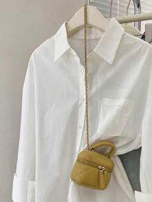 INAWLY Women's Solid Color Front Button Long Sleeve Pocket Casual Shirt Fall Cloth For Women - White - View 3