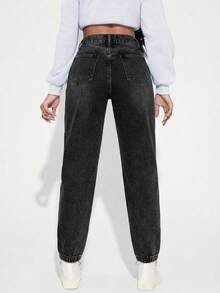 RueChic Casual Zip Fly Tapered Jeans - Black - View 2