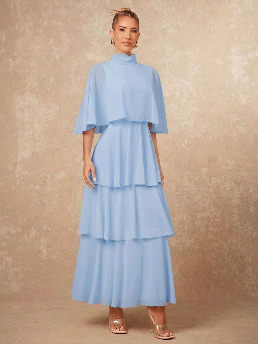 Lumalex VITNOS 优雅多层无袖长款蛋糕裙,秋冬新品 - 藍色 - 查看 1