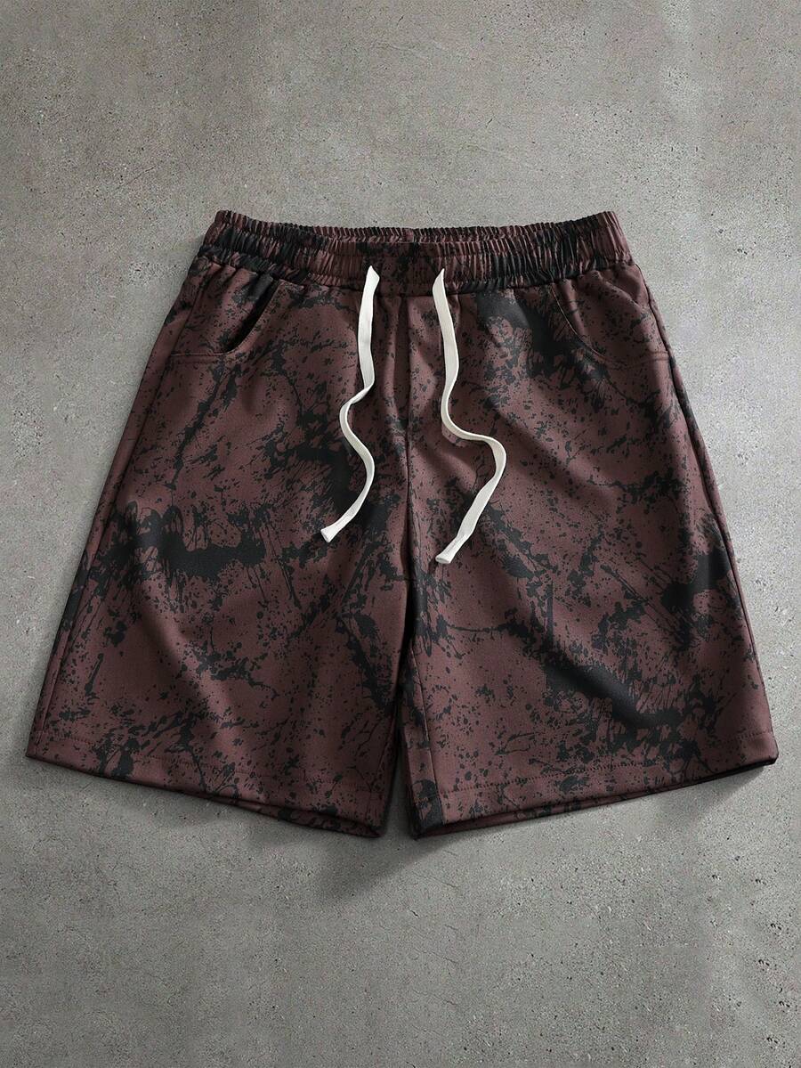 STYNVO Quần short nam kiểu dáng thường ngày, in họa tiết nhuộm tie-dye, có dây rút ở eo và túi. - Cà phê nâu - Xem 1