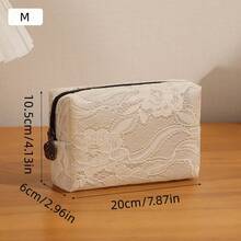 1pc/3pcs Elegant Lace Cosmetic Bag, Women's Large Capacity Waterproof Travel Makeup Organizer, Holiday Mesh Design Gift Pouch ,Makeup Bag - Beige - View 13