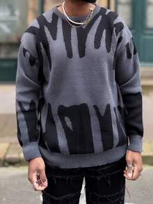 Heavens Edit Men Graphic Pattern Sweater , Fall Winter, Long Sleeve Top - Grey - View 3