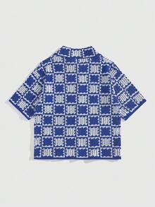 ROMWE MEN Casual Men's Loose Dropped Shoulder Hollow-Out Knit Shirt, Vacation Shirt - Blue - View 3