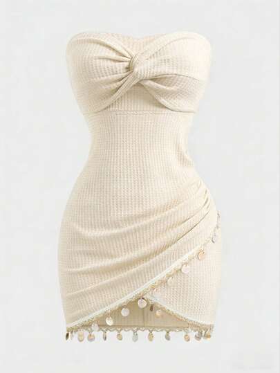 Qadelle Twist Front Bandeau Textured Midi Dress