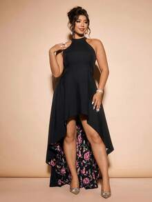Allurite Plus Size Sleeveless Asymmetrical Hem Printed Dress - Pink - View 3
