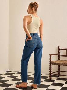 CasuGlow Women's Straight Loose Casual Jeans With Side Pockets - Medium Wash - View 2