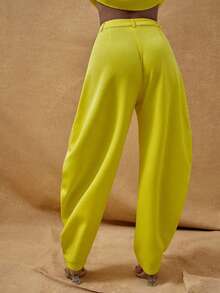 Vixey Yellow Casual High Waisted Barrel Pants With Buttons At Cuff - Yellow - View 3