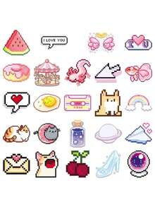 MINKOJA Bộ 50 miếng dán trong suốt hình pixel, phong cách retro, dễ thương, bí ẩn, kiểu INS cổ điển, nhãn dán hoạt hình đáng yêu, thú vị để trang trí sổ lưu niệm, văn phòng phẩm tự dính, thiệp, phong bì, đàn guitar, nhạc cụ, quà tặng cho thanh thiếu niên, tiệc tùng, phần thưởng, động lực, năm mới, mùa đông, Giáng sinh, trang trí Halloween. - Nhiều màu - Xem 4