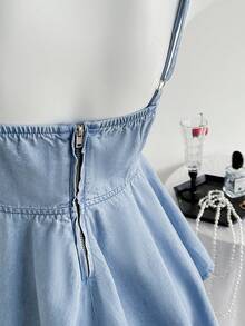 SHEIN 女士不对称荷叶边牛仔吊带背心 - 藍色 - 查看 6