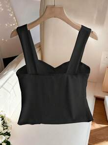 Franclia Áo tank top không tay màu trắng thanh lịch, cài nút trang trí, kiểu dáng mới mùa xuân/hè dành cho nữ. - màu đen - Xem 2