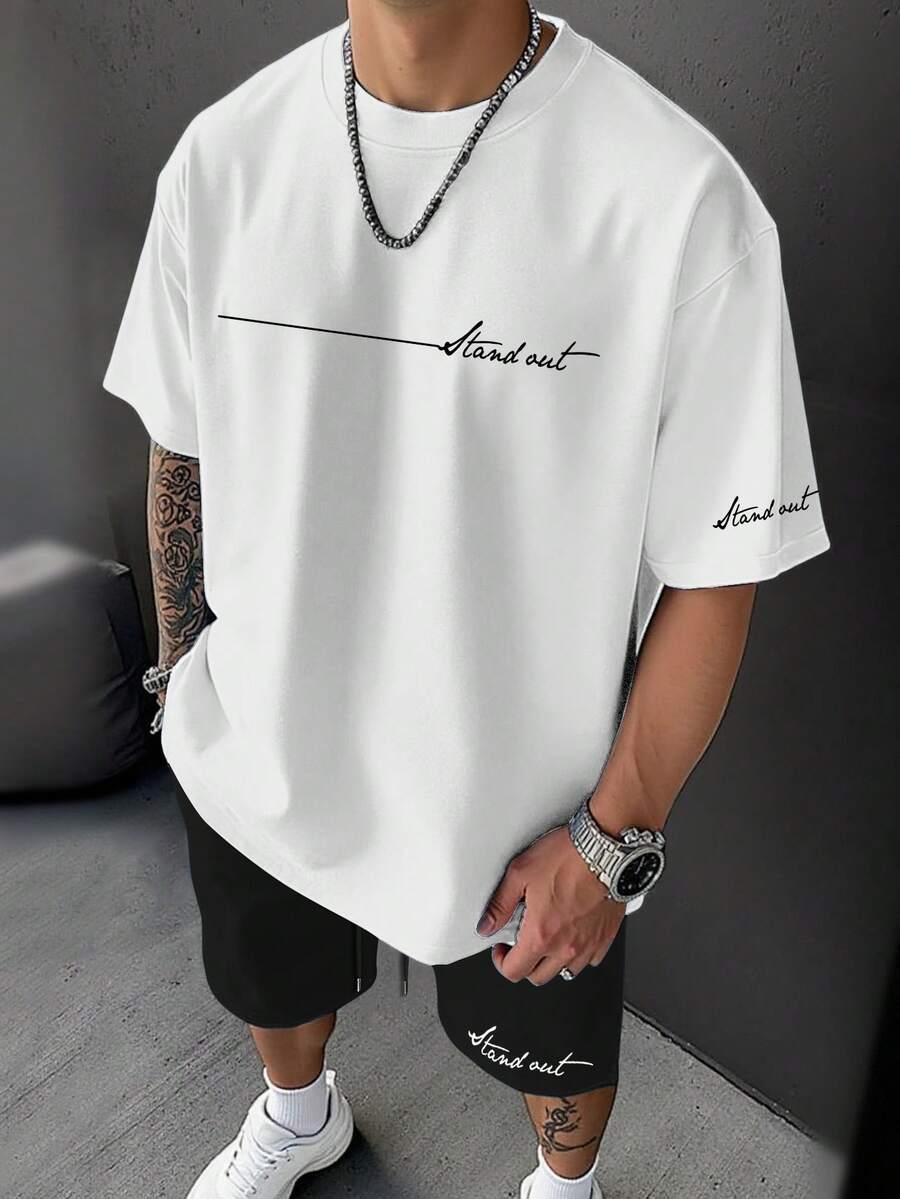 Manfinity RSRT Men's Casual Loose Fit Round Neck Short Sleeve T-Shirt Set, Summer - Multicolor - View 1